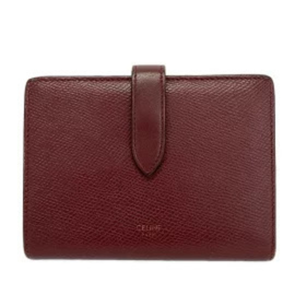 Celine Strap Wallet Bi fold Bordeaux Purple Brown Leather